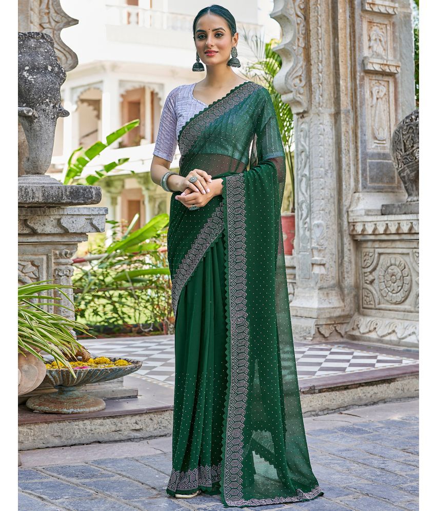     			Samah Georgette Embellished Saree With Blouse Piece - Green ( Pack of 1 )