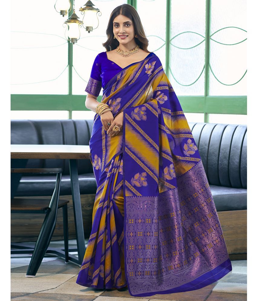     			Samah Silk Blend Woven Saree With Blouse Piece - Blue ( Pack of 1 )