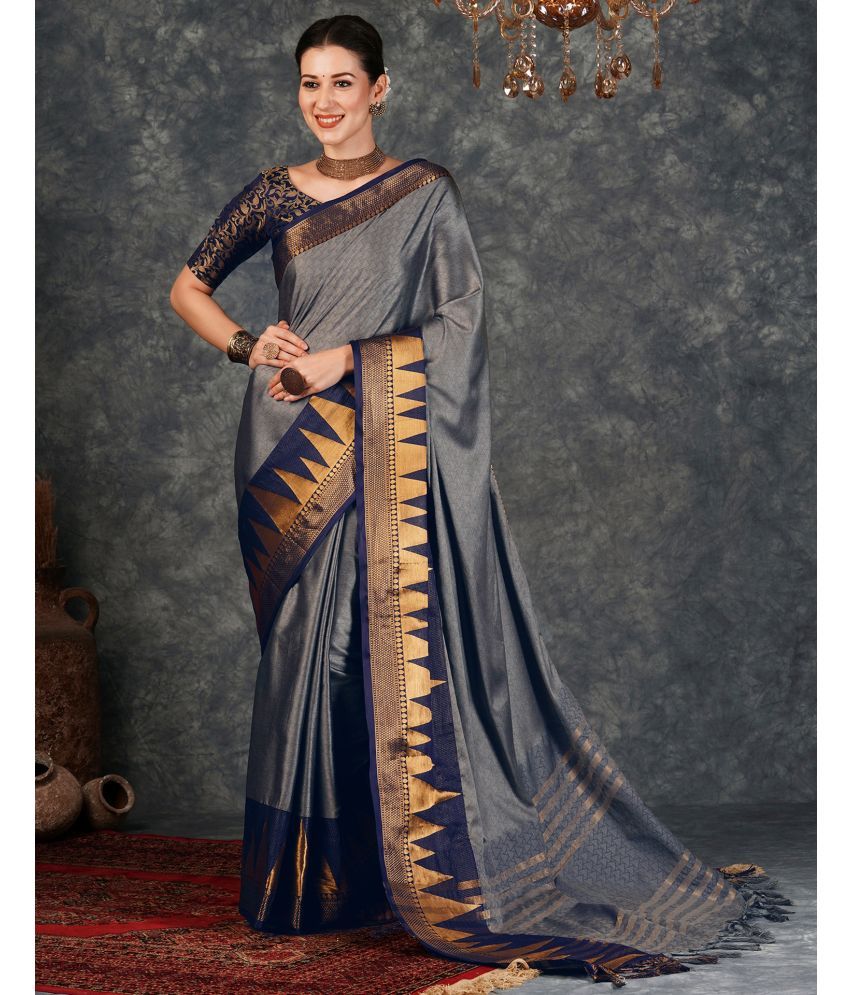     			Samah Silk Blend Woven Saree With Blouse Piece - Grey ( Pack of 1 )