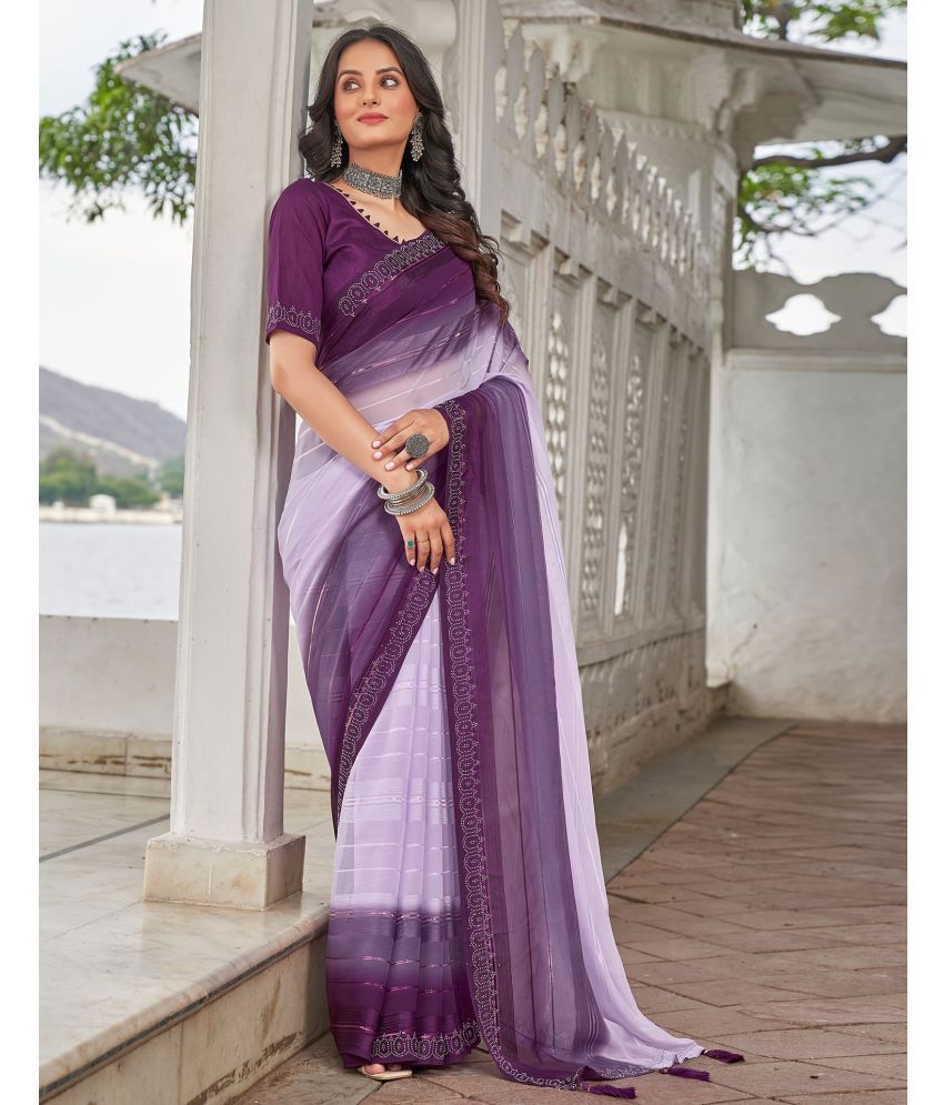     			Satrani Georgette Embellished Saree With Blouse Piece - Purple ( Pack of 1 )