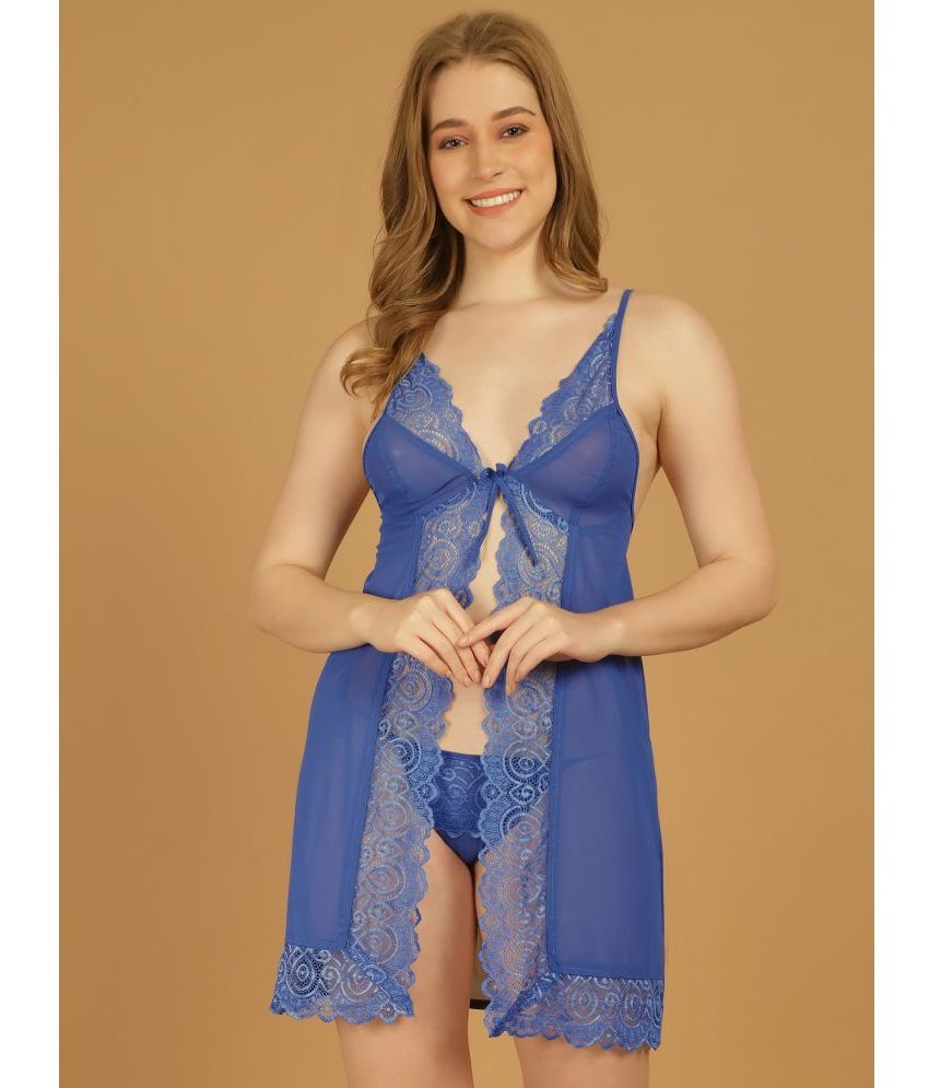     			Stylee Lifestyle Blue Net Women's Nightwear Baby Doll Dresses With Panty ( Pack of 1 )