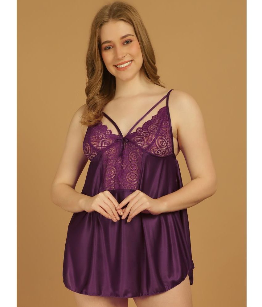     			Stylee Lifestyle Purple Satin Women's Nightwear Baby Doll Dresses With Panty ( Pack of 1 )