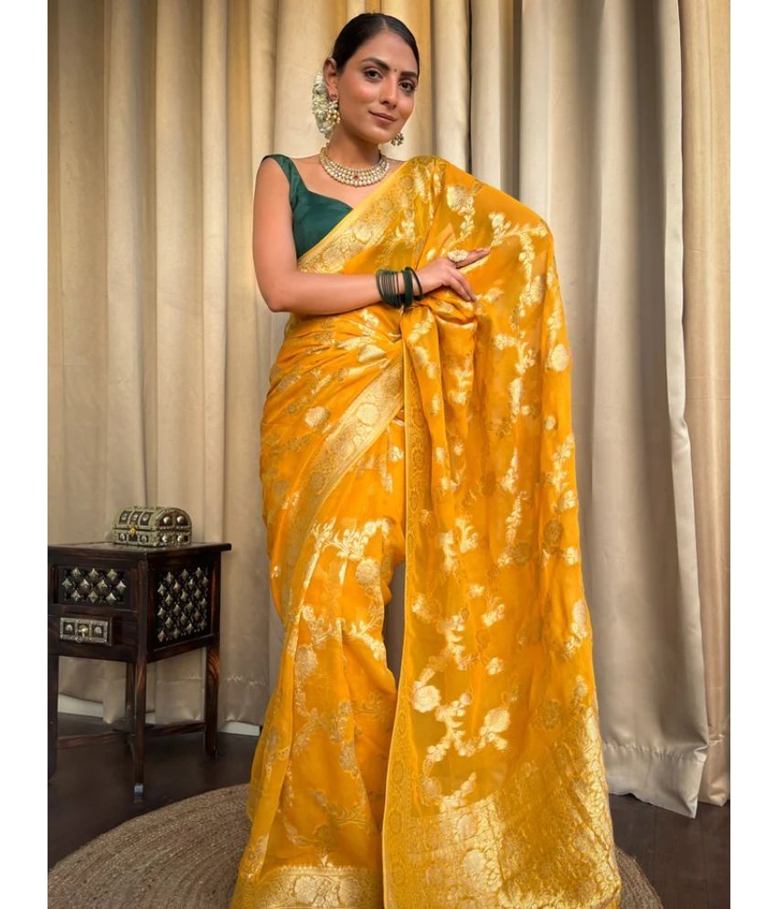     			Balaji's Banarasi Silk Embellished Saree With Blouse Piece - Yellow ( Pack of 1 )