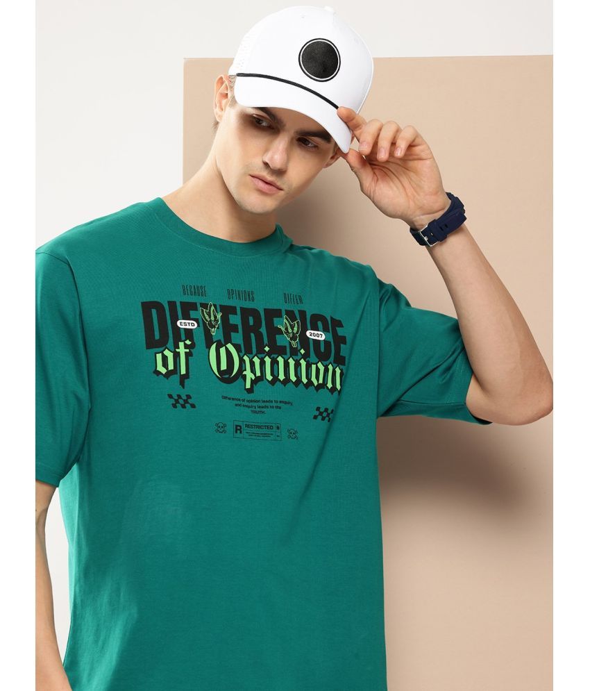     			Difference of Opinion Cotton Oversized Fit Printed Half Sleeves Men's T-Shirt - Green ( Pack of 1 )