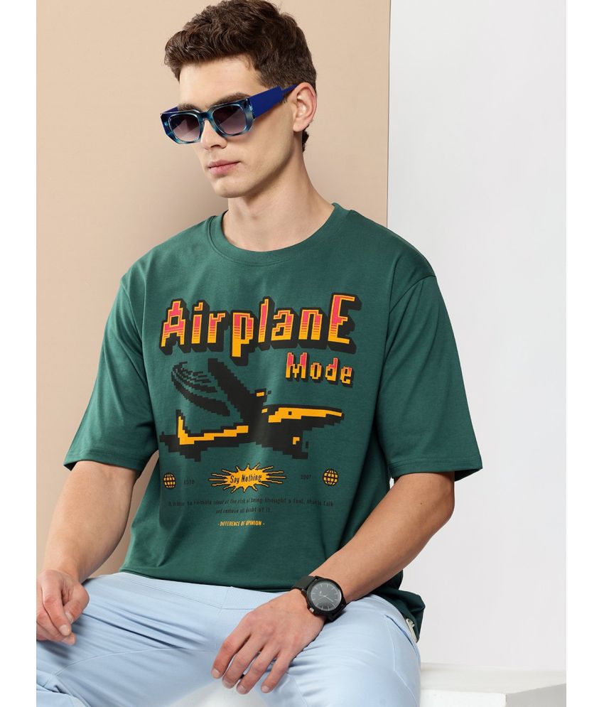    			Difference of Opinion Cotton Oversized Fit Printed Half Sleeves Men's T-Shirt - Green ( Pack of 1 )