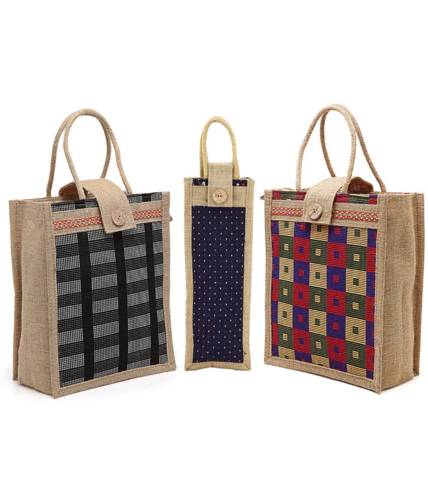     			ENSAC Blue Jute Lunch Bag Pack of 3