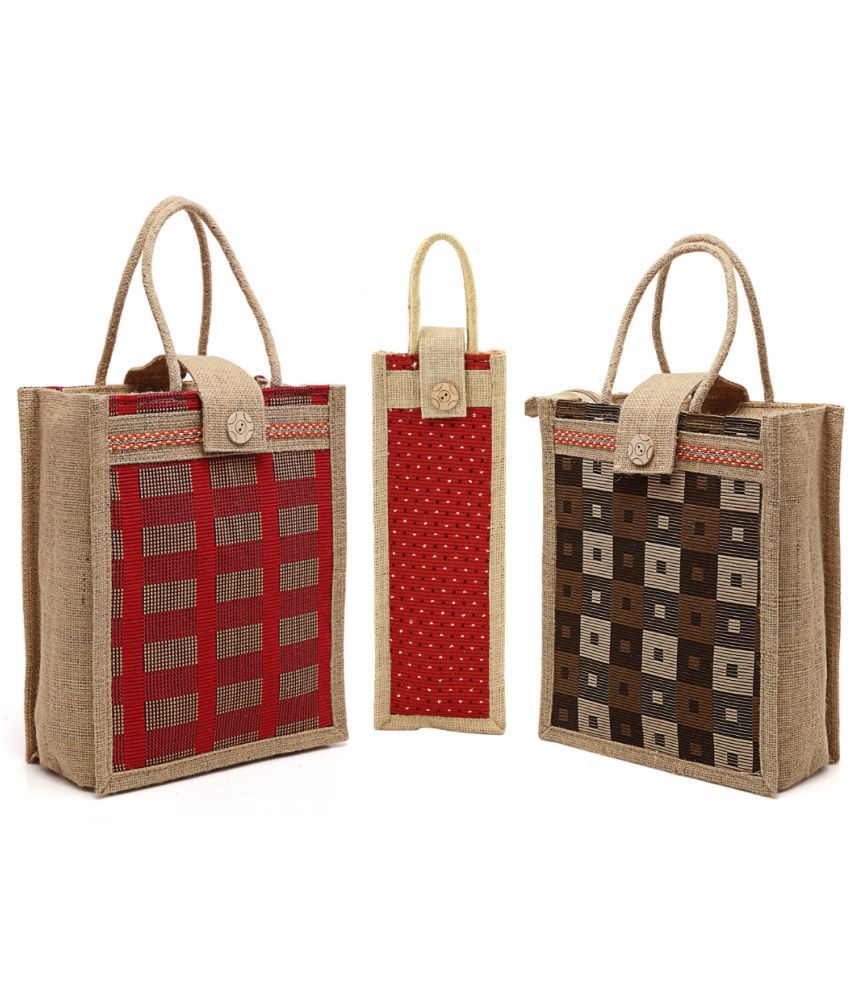     			ENSAC Grey Jute Lunch Bag Pack of 3