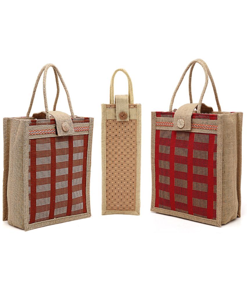     			ENSAC Red Jute Lunch Bag Pack of 3