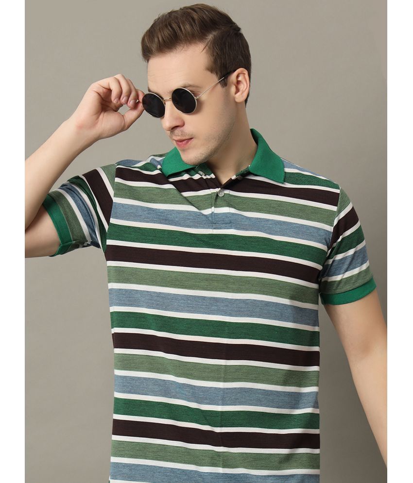     			GET GOLF Pack of 1 Cotton Blend Regular Fit Striped Half Sleeves Men's Polo T Shirt ( Green )