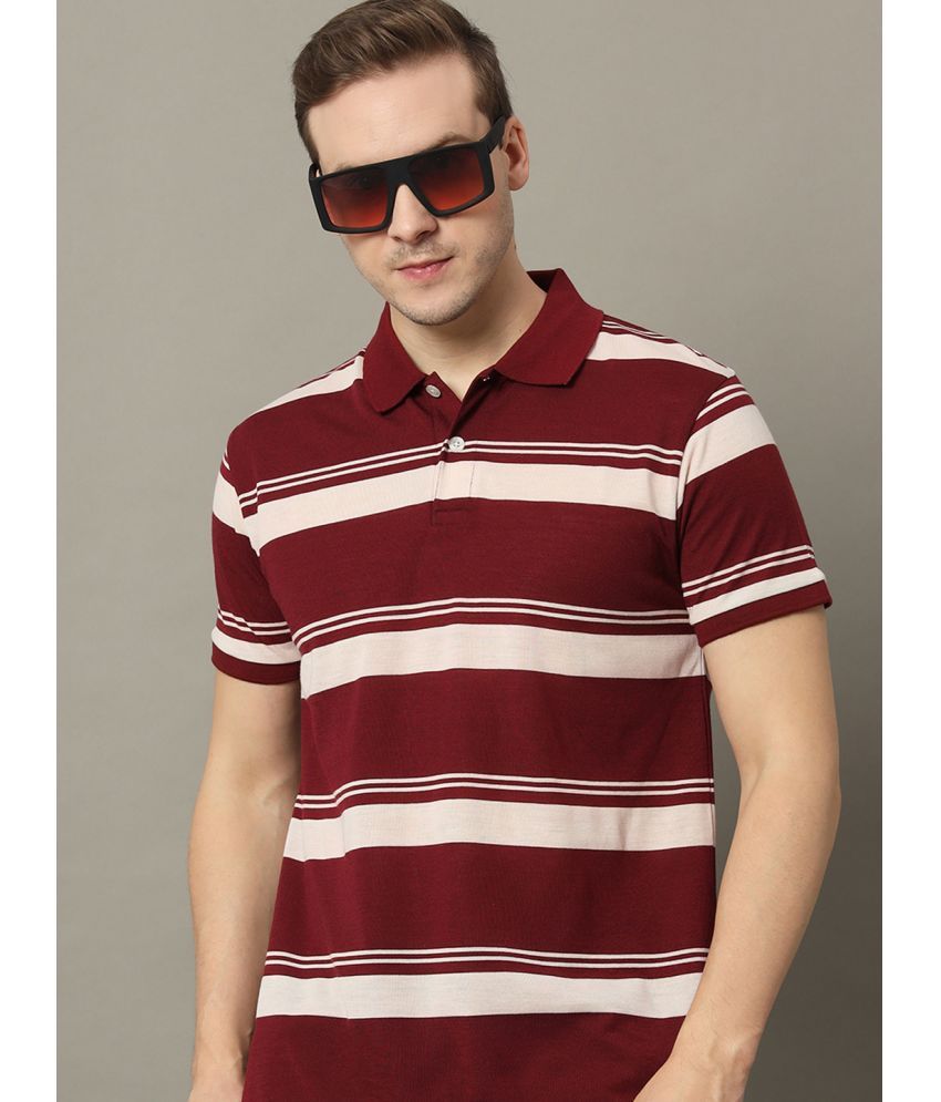     			GET GOLF Cotton Blend Regular Fit Striped Half Sleeves Men's Polo T Shirt - Maroon ( Pack of 1 )