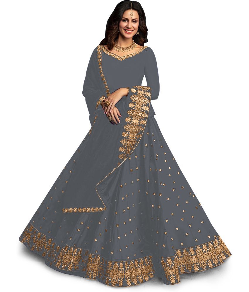     			kedar fab Grey Anarkali Georgette Women's Semi Stitched Ethnic Gown ( Pack of 1 )