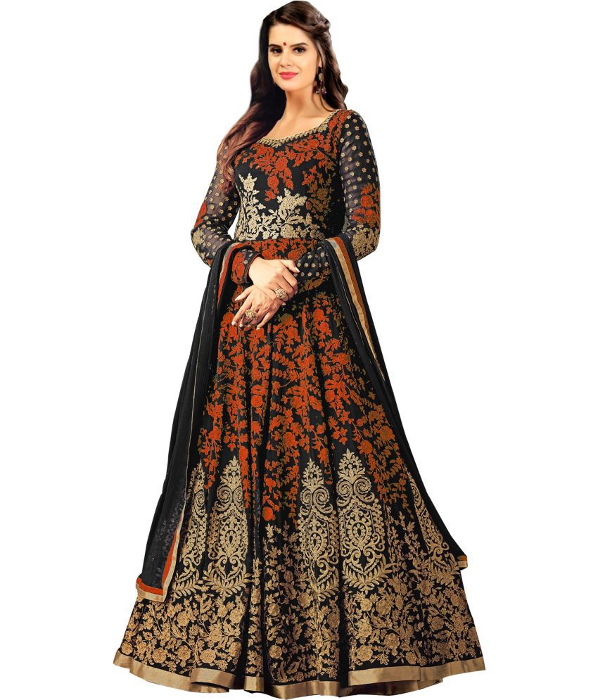    			kedar fab Orange Anarkali Silk Blend Women's Semi Stitched Ethnic Gown ( Pack of 1 )