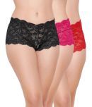 Clovia Pack of 3 Lace Self Design Women's Boy Shorts ( Multicolor ) Clovia Panty