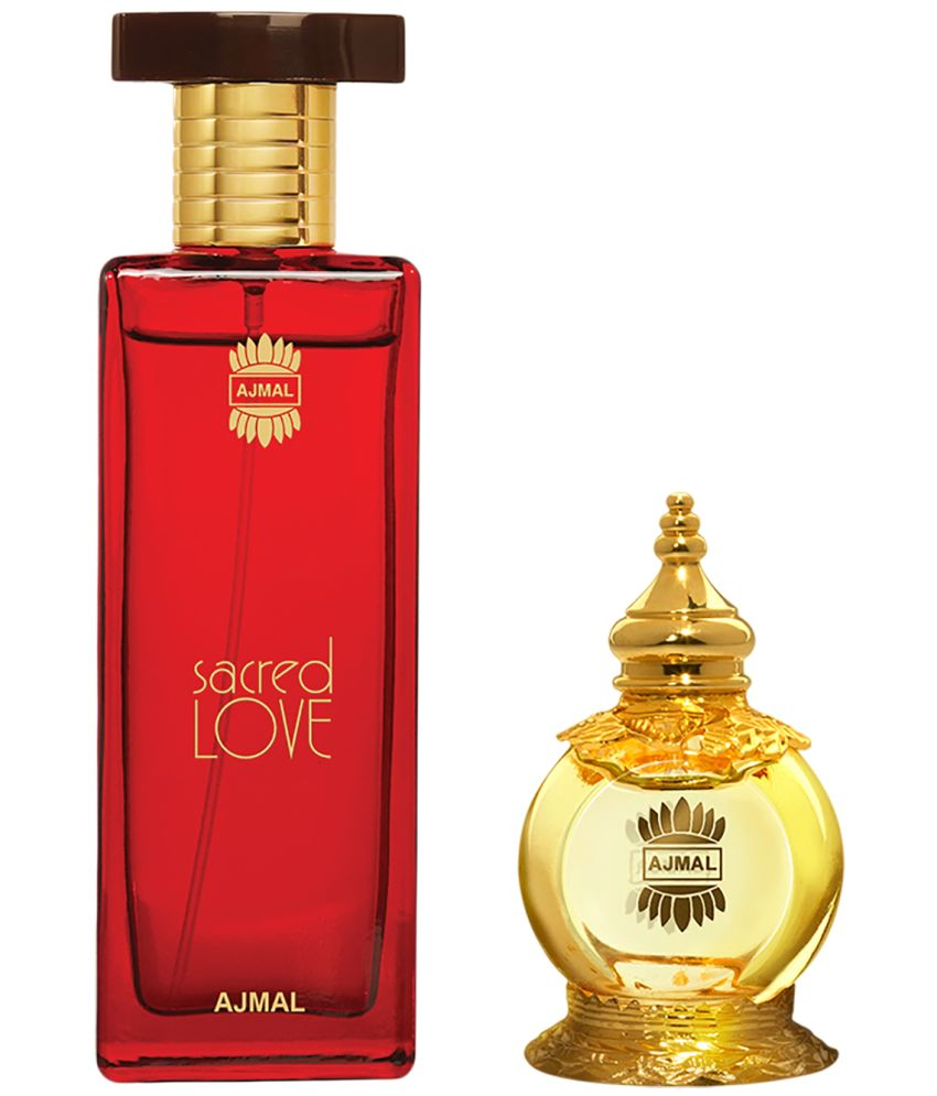     			Ajmal Sacred Love EDP 50ml And Mukhallat Al Wafa Non-Alcoholic Attar 12ml for Women Pack Of 2