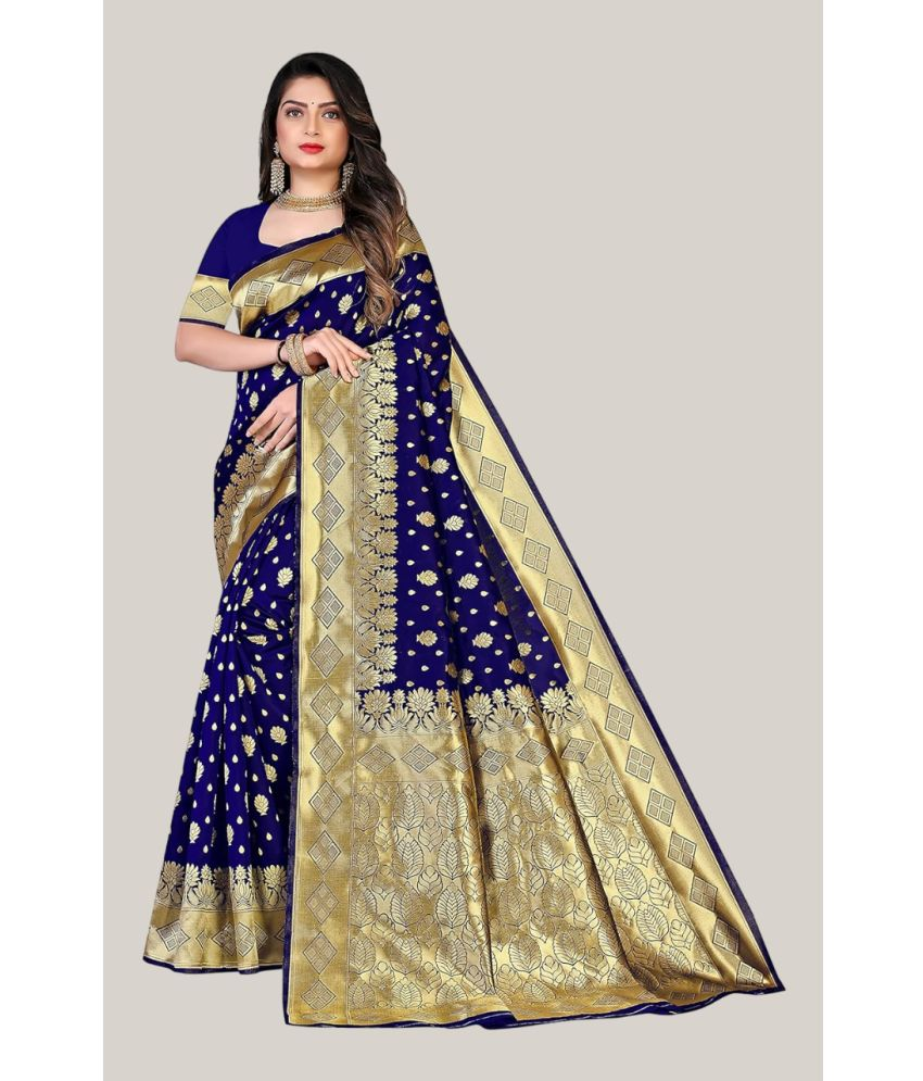     			Balaji's Banarasi Silk Embellished Saree With Blouse Piece - Blue ( Pack of 1 )