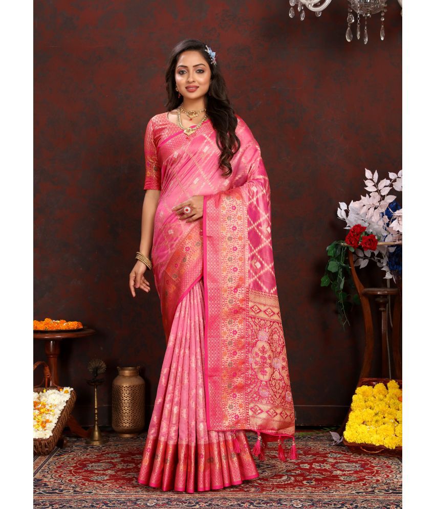     			OFLINE SELCTION Silk Blend Self Design Saree With Blouse Piece - Pink ( Pack of 1 )