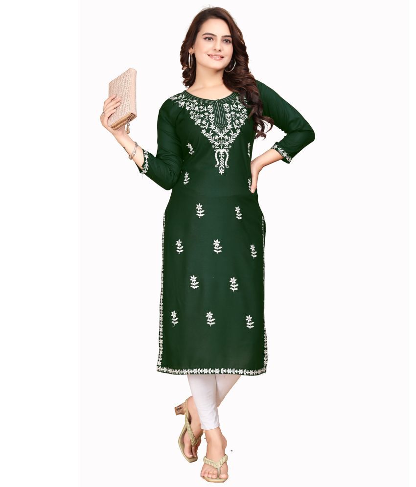     			QPEEZ Rayon Embroidered Straight Women's Kurti - Green ( Pack of 1 )