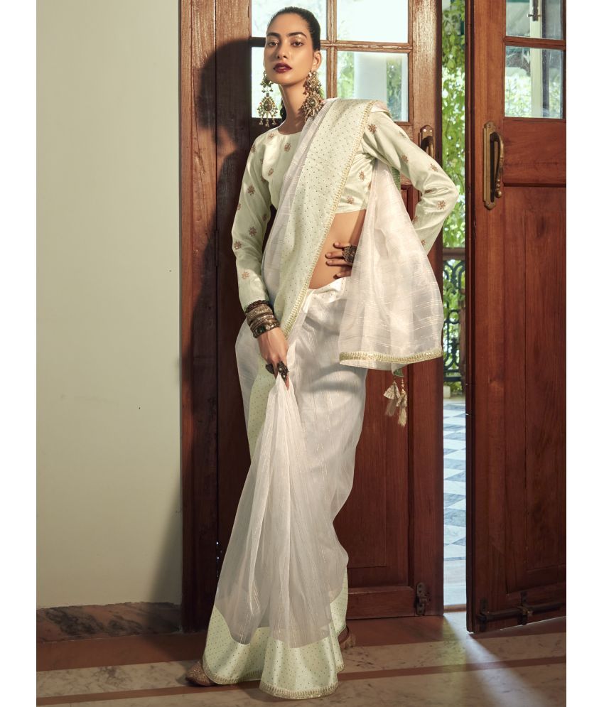     			Stylee Lifestyle Organza Woven Saree With Blouse Piece - Cream ( Pack of 1 )