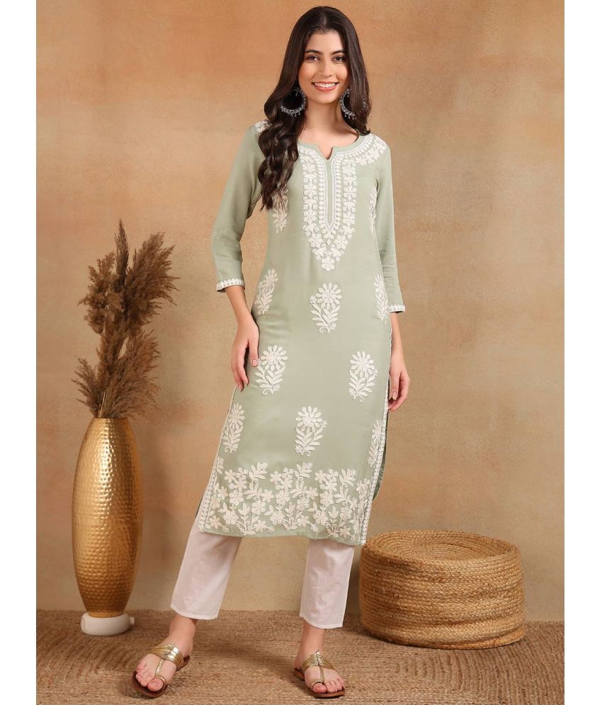     			Vaamsi Rayon Embroidered Straight Women's Kurti - Green ( Pack of 1 )