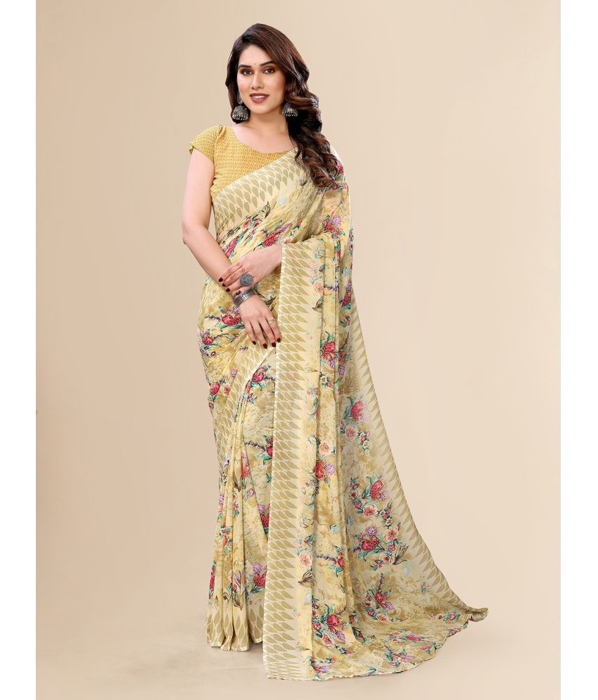     			ANAND SAREES Georgette Printed Saree With Blouse Piece - Yellow ( Pack of 1 )