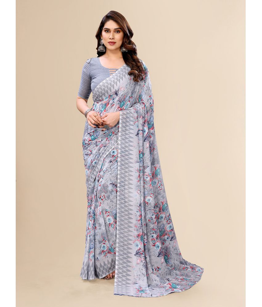     			ANAND SAREES Georgette Printed Saree With Blouse Piece - Grey ( Pack of 1 )