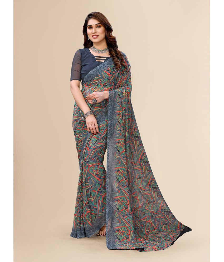     			ANAND SAREES Georgette Printed Saree With Blouse Piece - Dark Grey ( Pack of 1 )