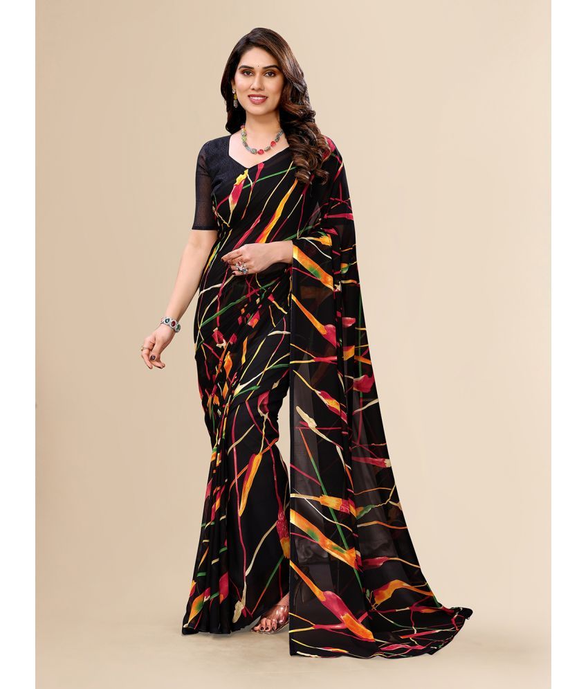     			ANAND SAREES Georgette Printed Saree With Blouse Piece - Black ( Pack of 1 )