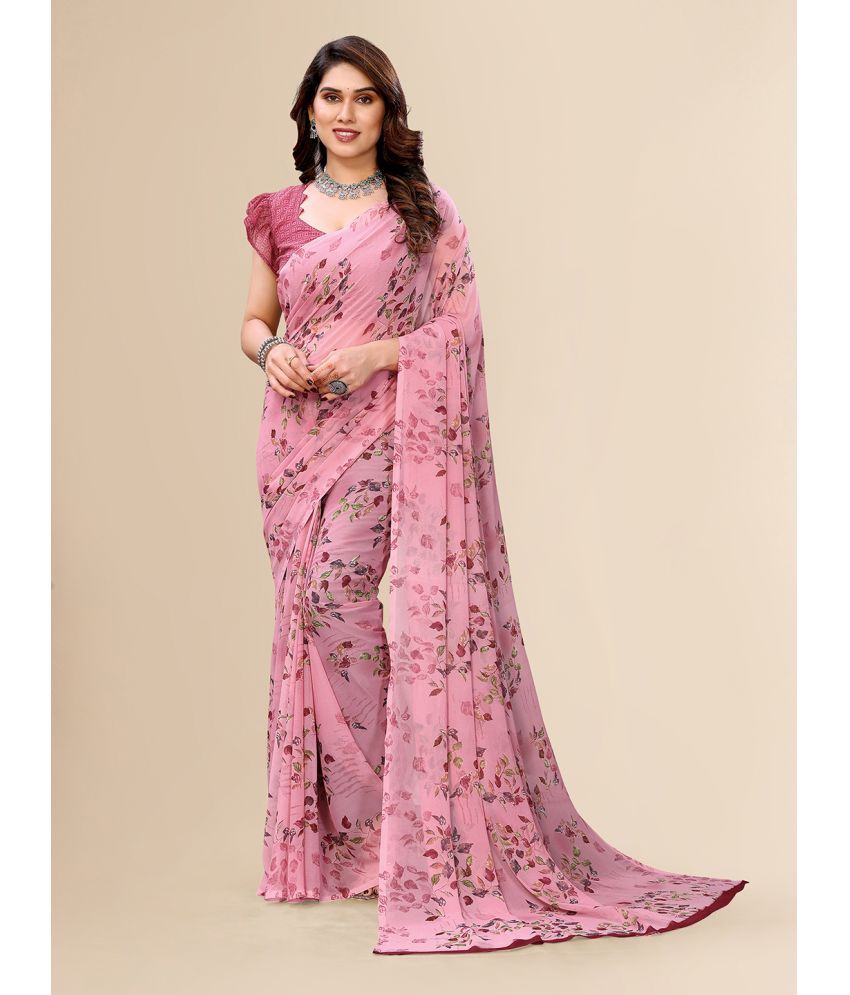     			ANAND SAREES Georgette Printed Saree With Blouse Piece - Pink ( Pack of 1 )