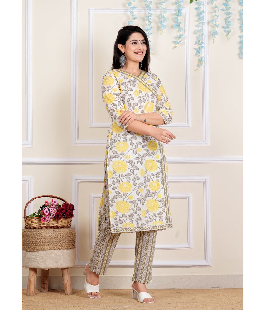     			Angvarnika Cotton Printed Straight Women's Kurti - Multicoloured,Yellow ( Pack of 2 )