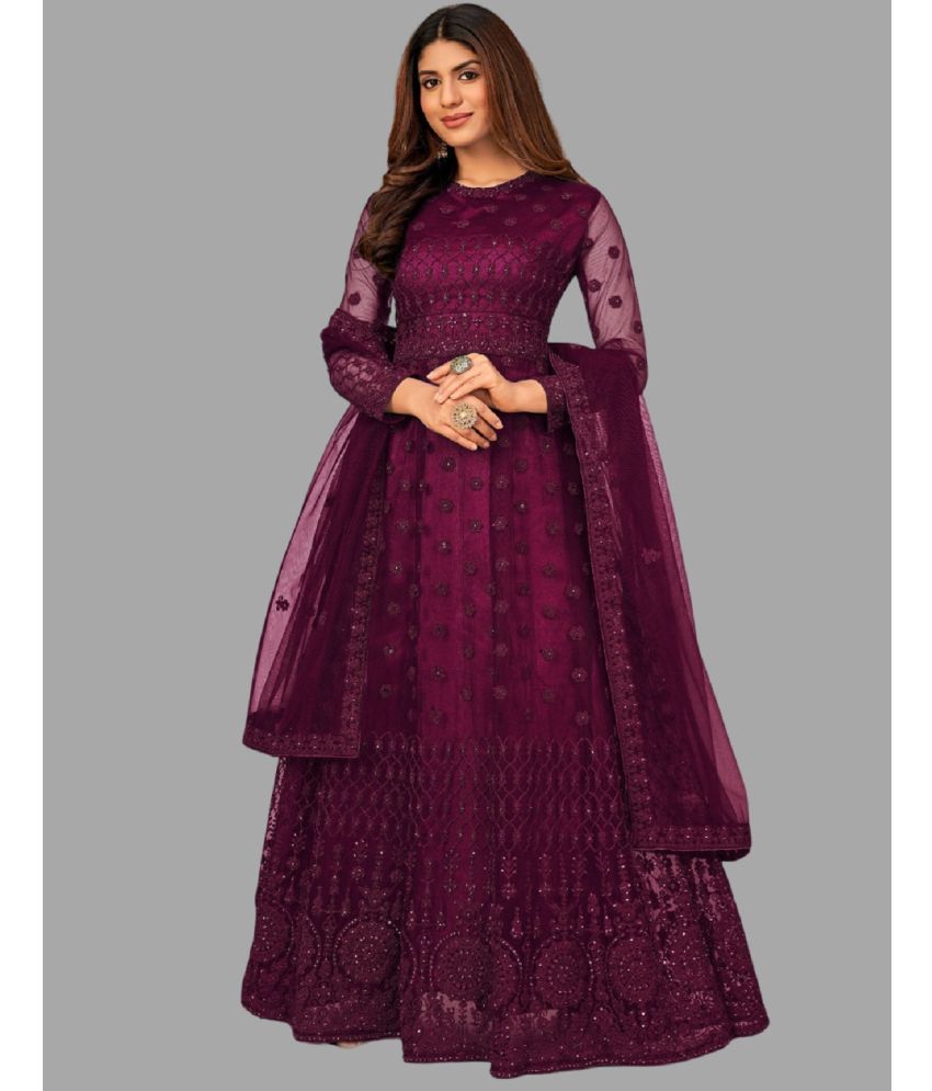     			Apnisha Magenta Flared Net Women's Semi Stitched Ethnic Gown ( Pack of 1 )