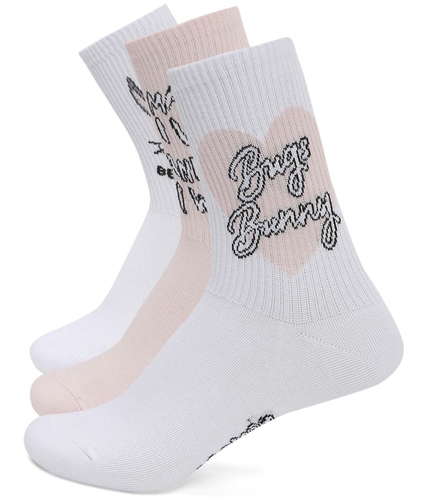     			Balenzia Pink,White Cotton Blend Women's Mid Length Socks ( Pack of 3 )