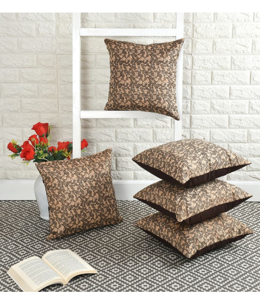     			Bigger Fish Set of 5 Cotton Abstract Square Cushion Cover (40X40)cm - Brown
