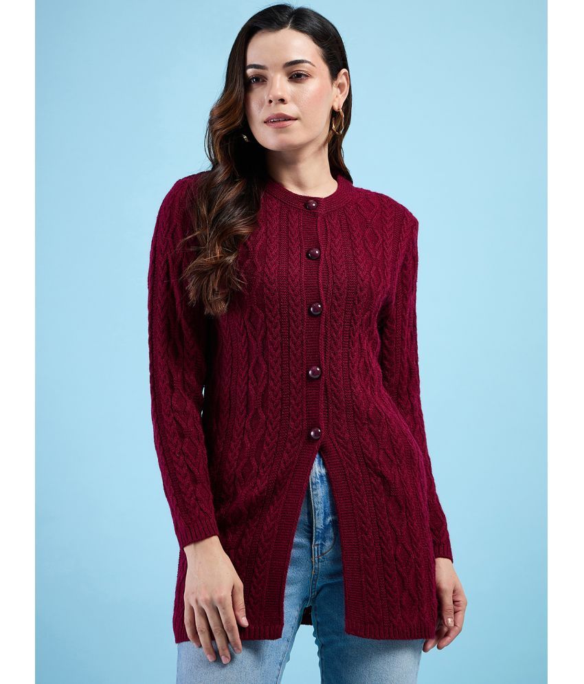     			Clapton Pure Wool Round Neck Women's Cardigans Dress - Maroon ( )