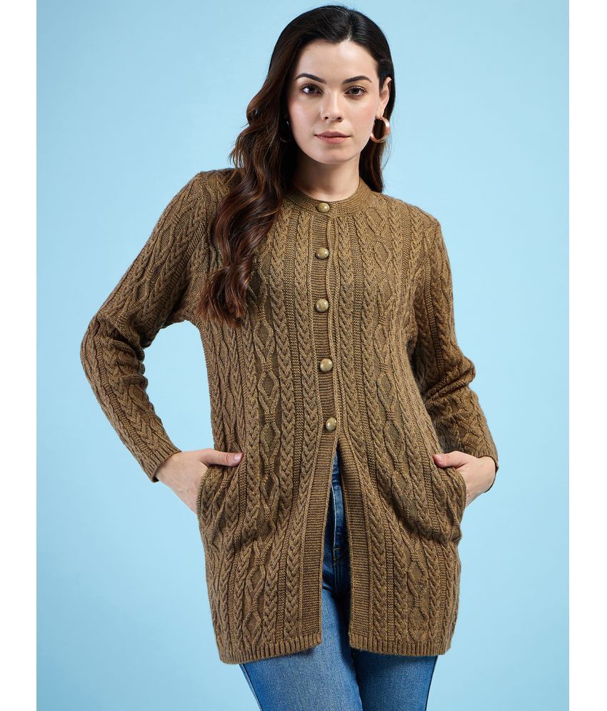     			Clapton Pure Wool Round Neck Women's Cardigans Dress - Brown ( )