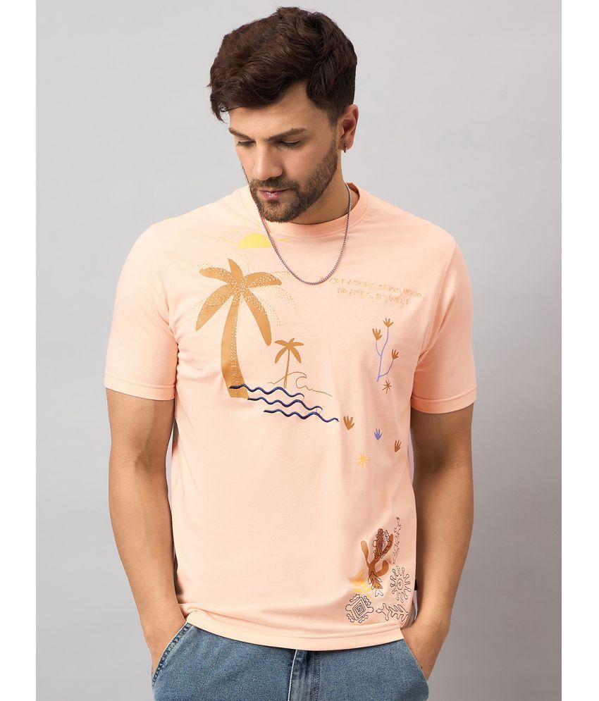     			Club York Cotton Blend Regular Fit Printed Half Sleeves Men's T-Shirt - Peach ( Pack of 1 )