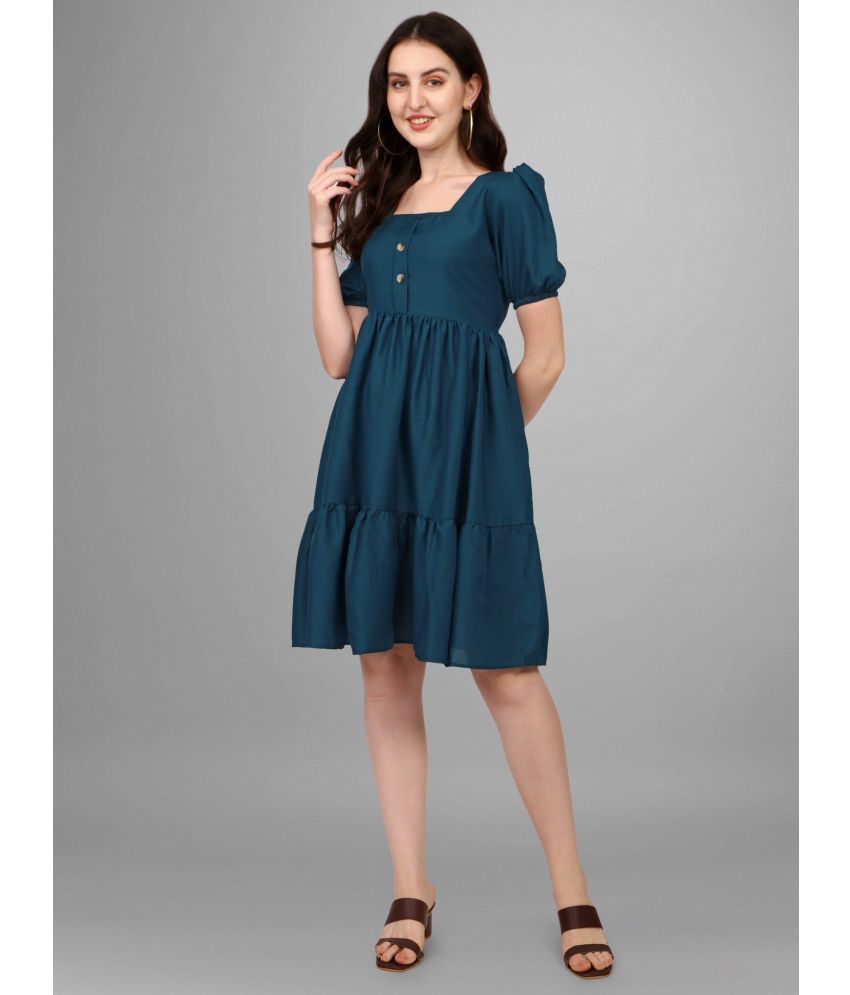     			Femvy Rayon Solid Knee Length Women's Fit & Flare Dress - Blue ( Pack of 1 )