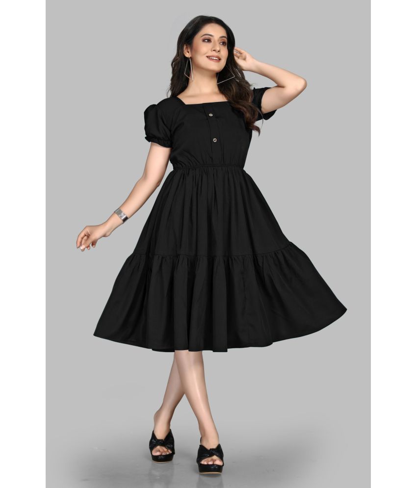     			Femvy Rayon Solid Midi Women's Fit & Flare Dress - Black ( Pack of 1 )