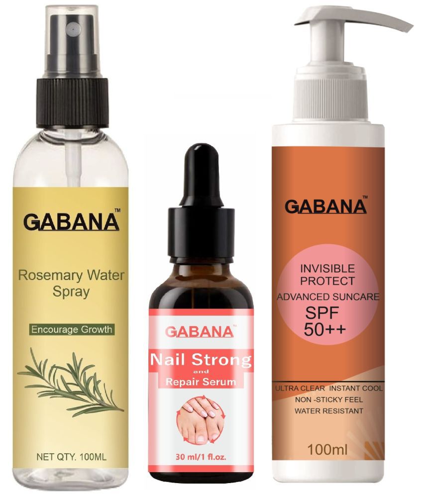     			Gabana Beauty Natural Rosemary Water | Hair Spray For Regrowth 100ml, Nail Strong and Repair Serum 30ml & Advance Sunscreen with SPF 50++ 100ml - Set of 3 Items