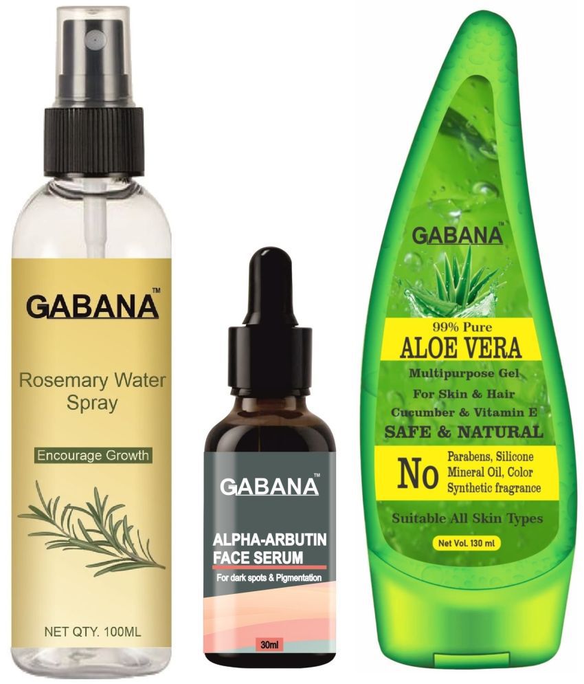     			Gabana Beauty Natural Rosemary Water | Hair Spray For Regrowth 100ml, Alpha Arbutin Face Serum 30ml & Aloe Vera Face Gel 130ml - Set of 3 Items
