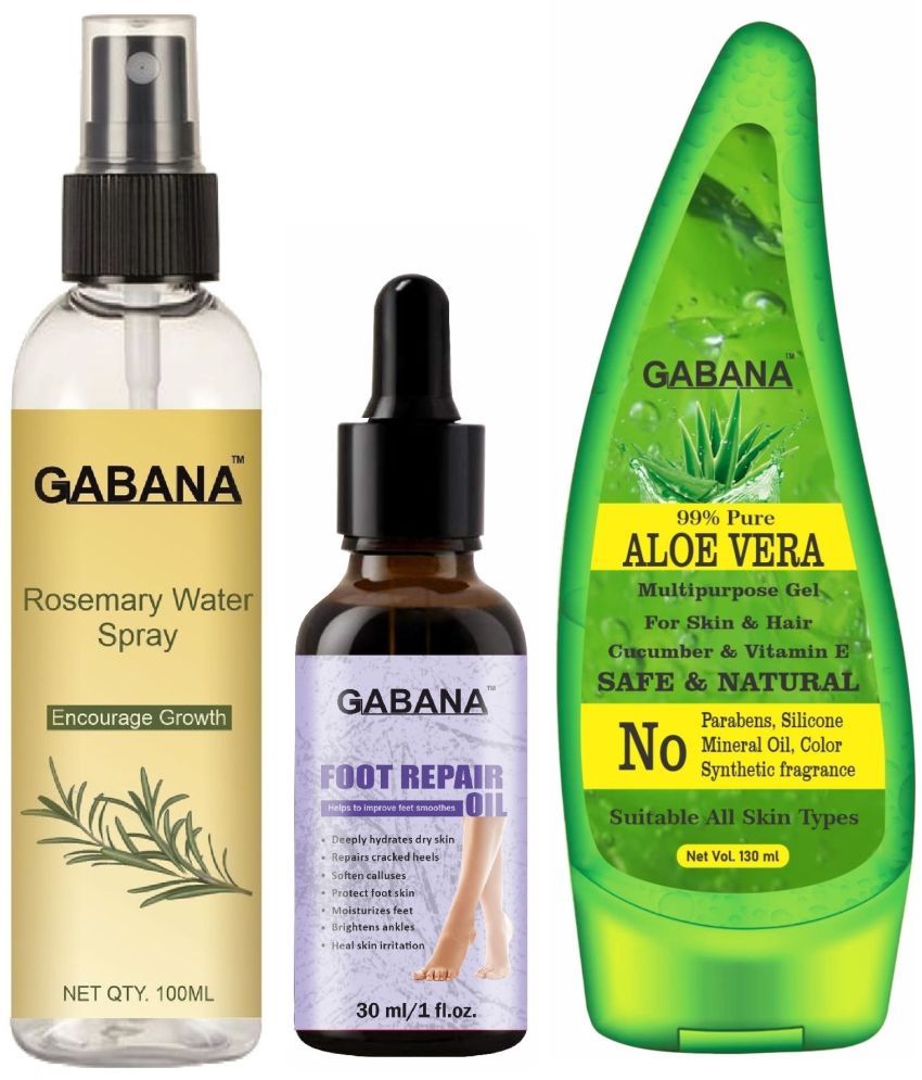     			Gabana Beauty Natural Rosemary Water | Hair Spray For Regrowth 100ml, Foot Repair Oil/Serum 30ml & Aloe Vera Face Gel 130ml - Set of 3 Items