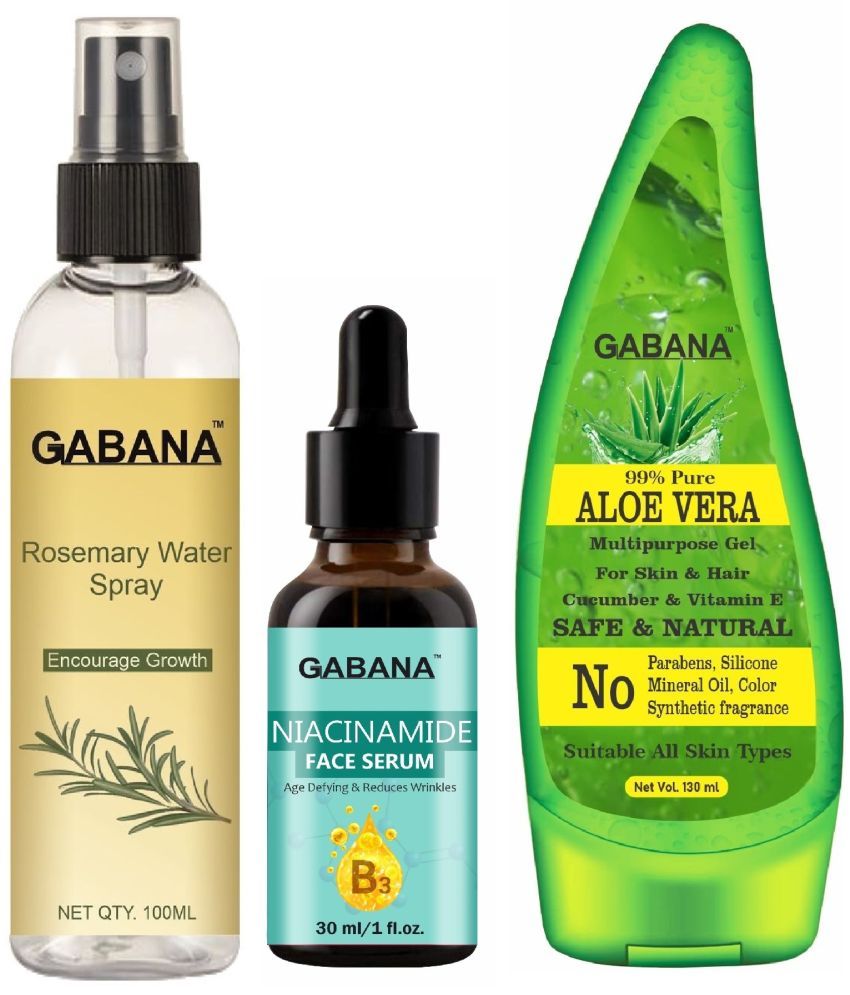     			Gabana Beauty Natural Rosemary Water | Hair Spray For Regrowth 100ml, Niacinamide Face Serum 30ml & Aloe Vera Face Gel 130ml - Set of 3 Items