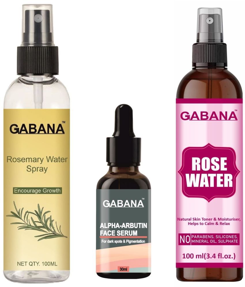     			Gabana Beauty Natural Rosemary Water | Hair Spray For Regrowth 100ml, Alpha Arbutin Face Serum 30ml & Natural Rose Water 100ml - Set of 3 Items