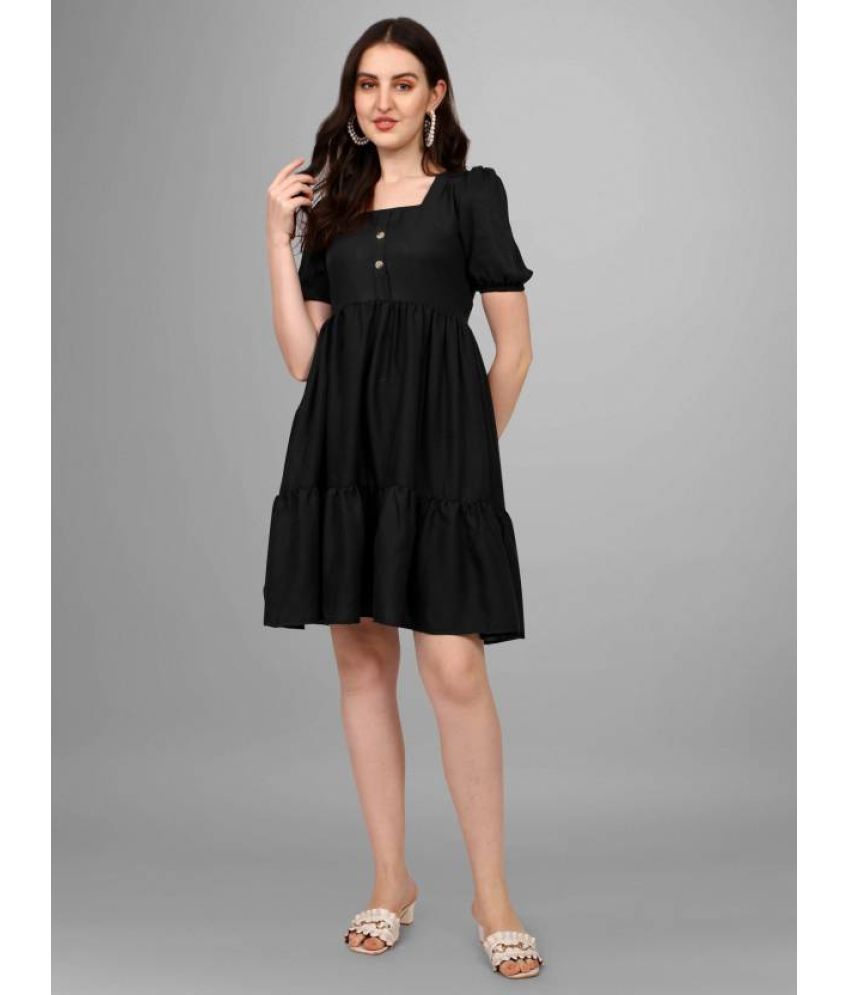     			JASH CREATION Polyester Solid Knee Length Women's Fit & Flare Dress - Black ( Pack of 1 )