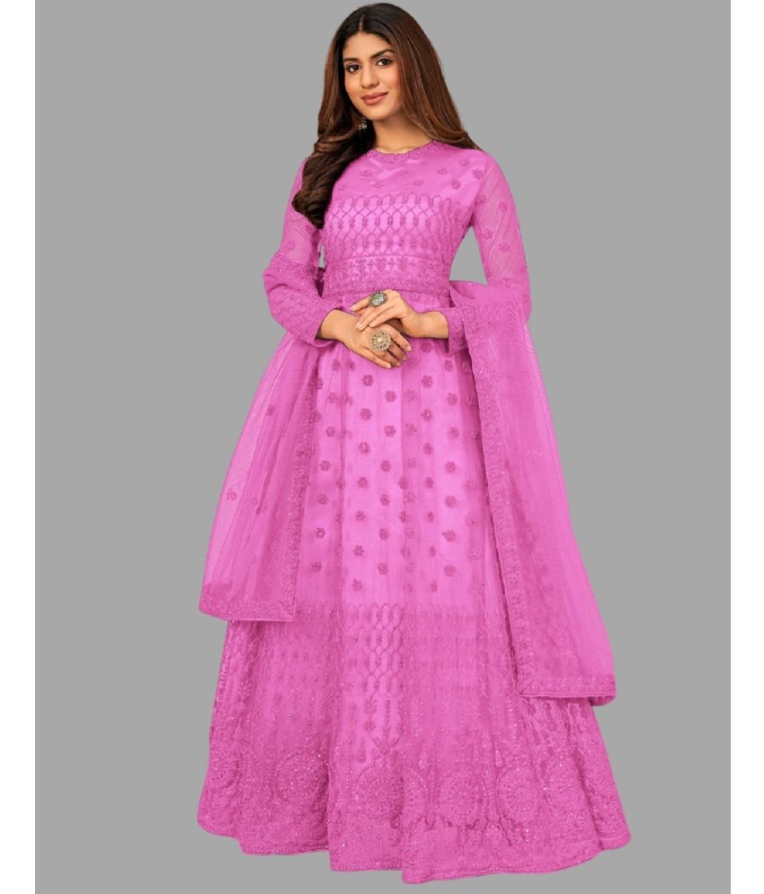     			JULEE Pink Flared Net Women's Semi Stitched Ethnic Gown ( Pack of 1 )