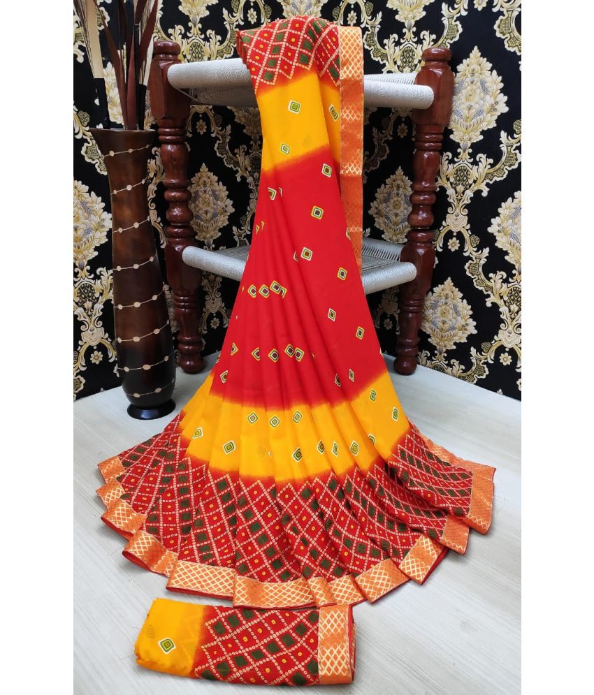     			Kanooda Prints Georgette Printed Saree With Blouse Piece - Orange ( Pack of 1 )