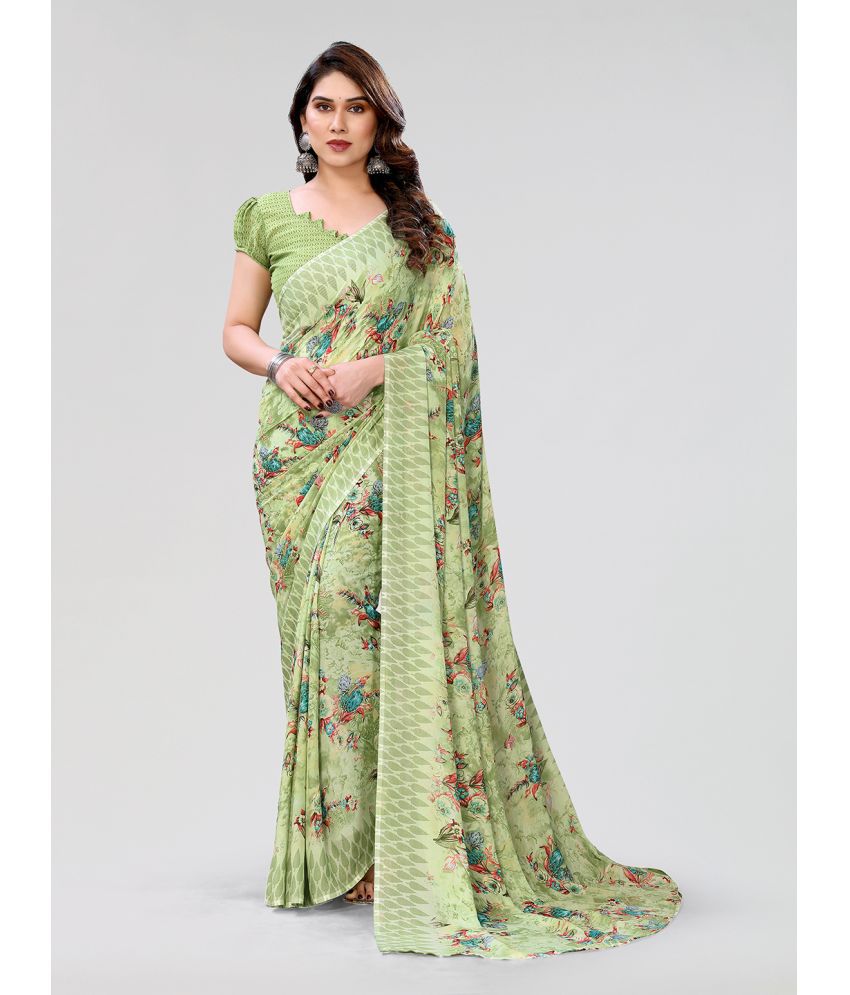     			Kashvi Sarees Georgette Printed Saree With Blouse Piece - Light Green ( Pack of 1 )