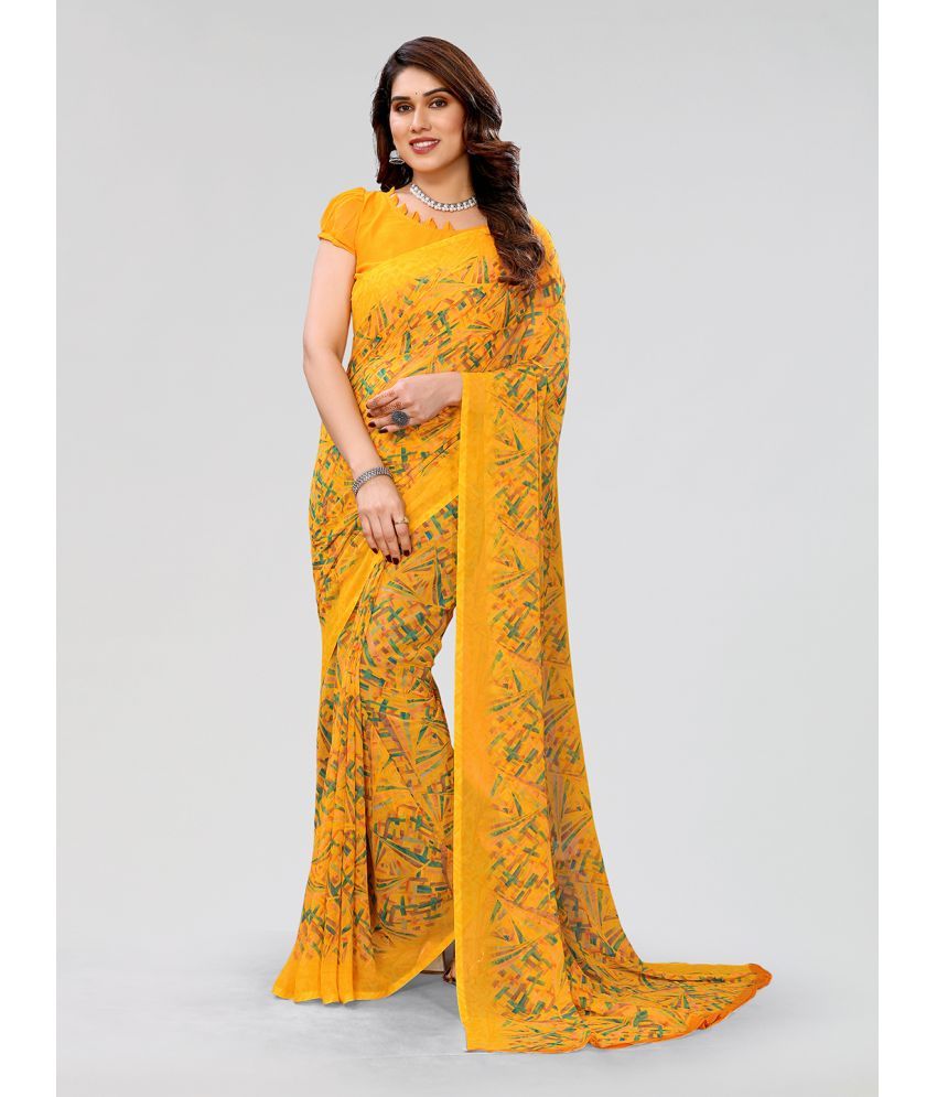     			Kashvi Sarees Georgette Printed Saree With Blouse Piece - Yellow ( Pack of 1 )