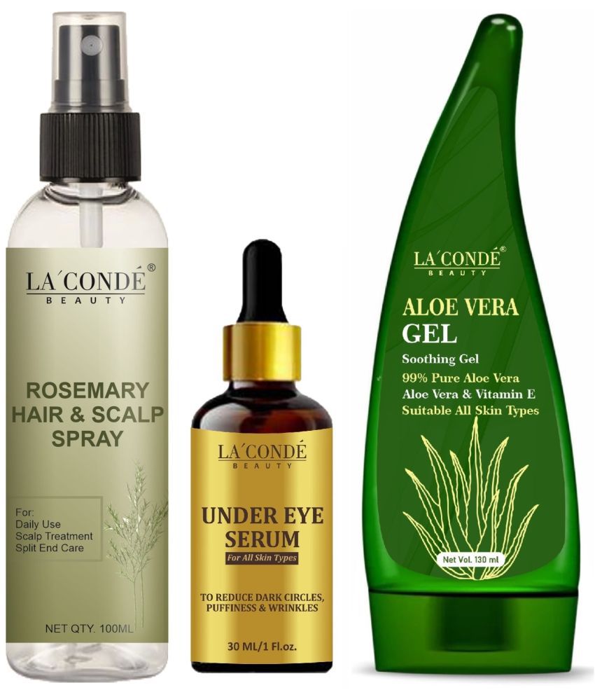     			La'Conde Beauty Natural Rosemary Water | Hair Spray For Regrowth 100ml, Under Eye Serum for Dark Circle 30ml & Natural Aloe Vera Gel 130ml - Set of 3 Items