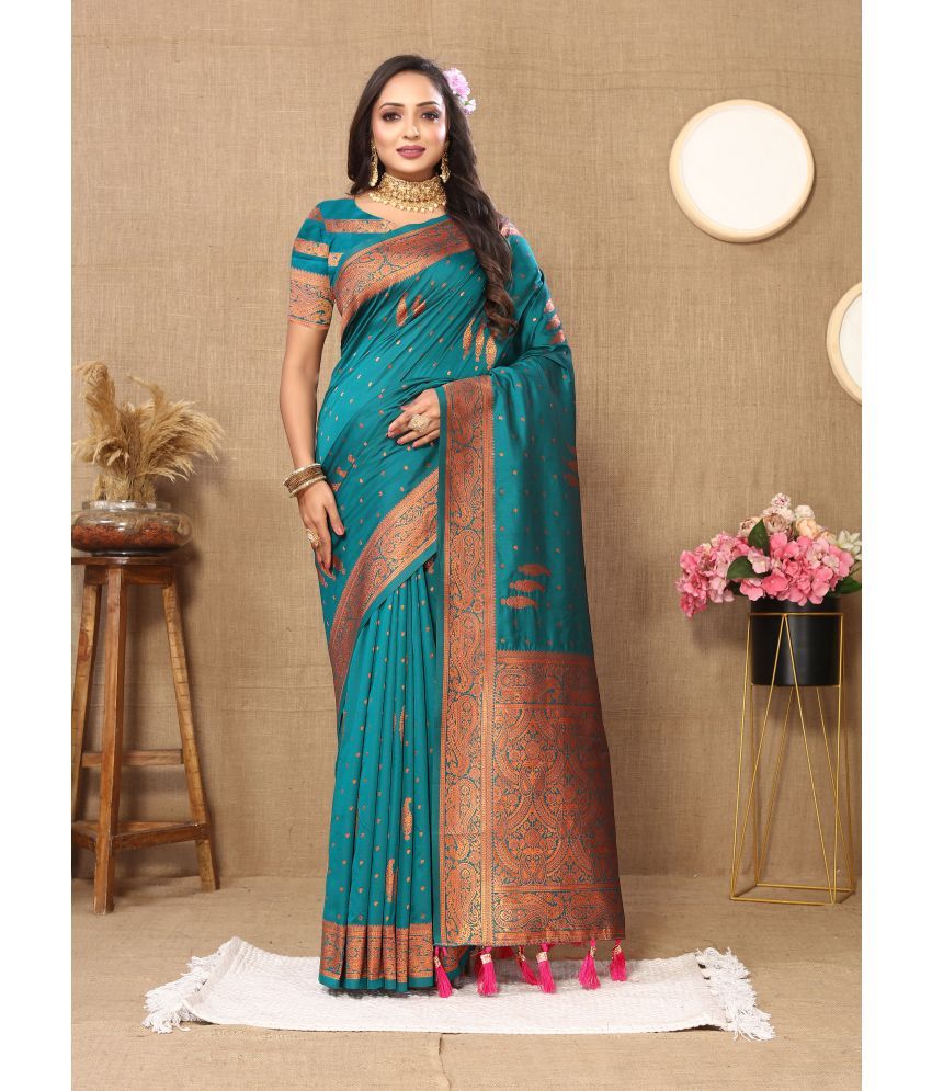     			OFLINE SELCTION , INDIA Silk Blend Self Design Saree With Blouse Piece - Rama ( Pack of 1 )