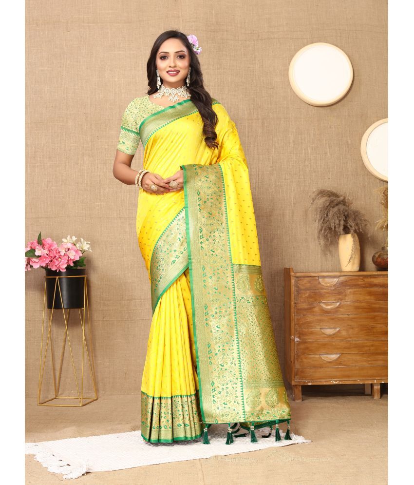     			OFLINE SELCTION Silk Blend Self Design Saree With Blouse Piece - Yellow1 ( Pack of 1 )